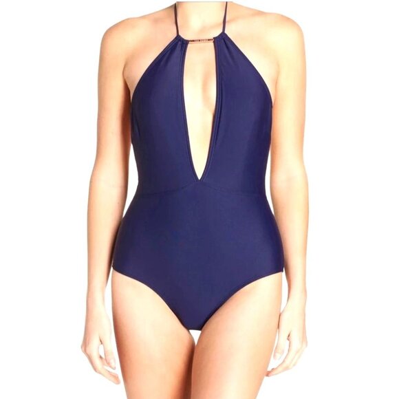 Ted Baker 4 One-piece Swimwear Plunge Cutout Halter Swimsuit Bathing Suit Blue - Picture 10 of 13